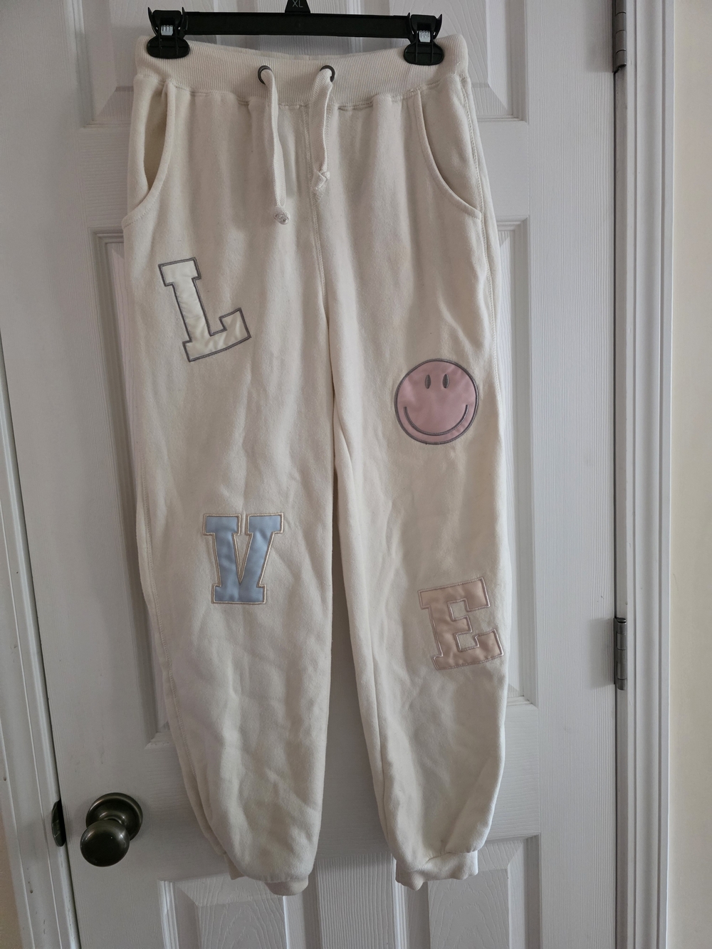 Womens Cream Jogger Sweatpants with Patch Details